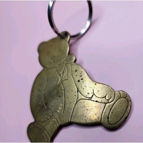Vintage Gordon Fraser Teddy Bear Keychain Solid Brass Signed Cute Animal - Picture 2 of 5